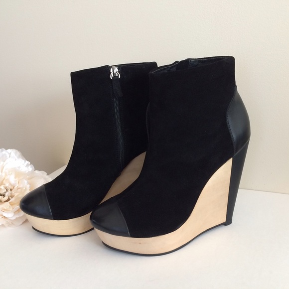 Messeca Black Leather Wood Ankle Boots Booties 8.5 - Picture 2 of 6